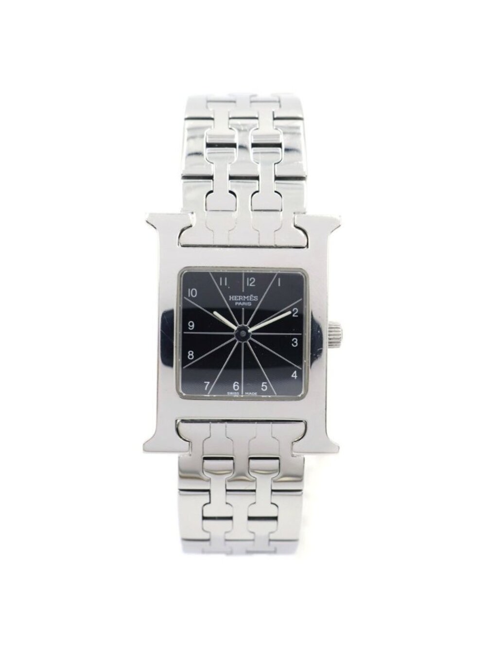 Hermes H Watch Black Dial SS Quartz Stainless Steel